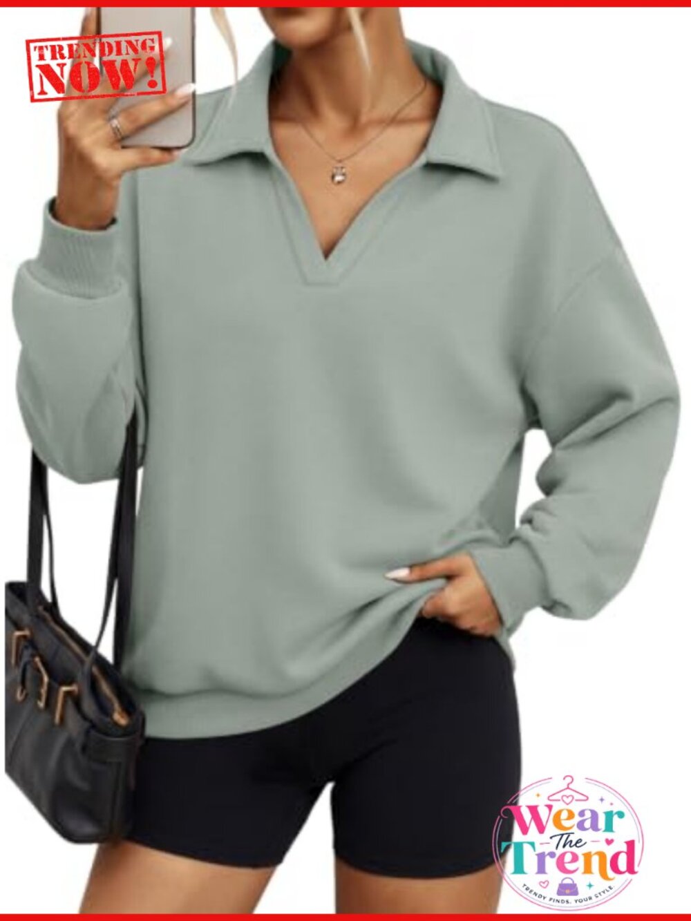 Oversized Fleece Sweatshirt Polo V Neck Pullover Cotton Blend Women's